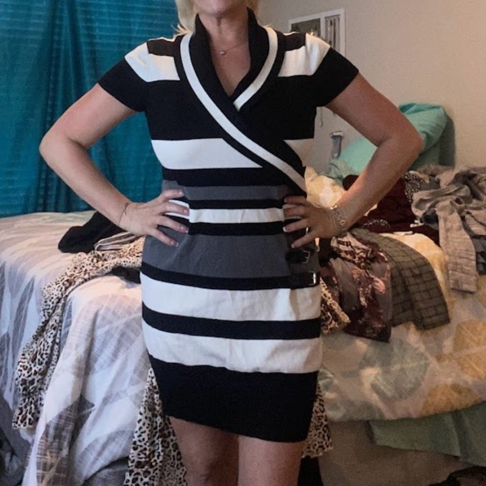 Black/White/Gray Sweater Dress